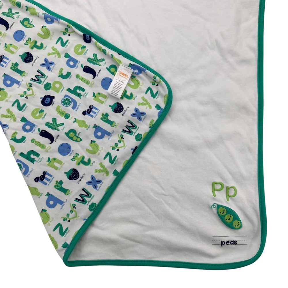 Gymboree Green Peas Vegetable Fruit Alphabet Baby Blanket 2016 Cotton 26" x 26"